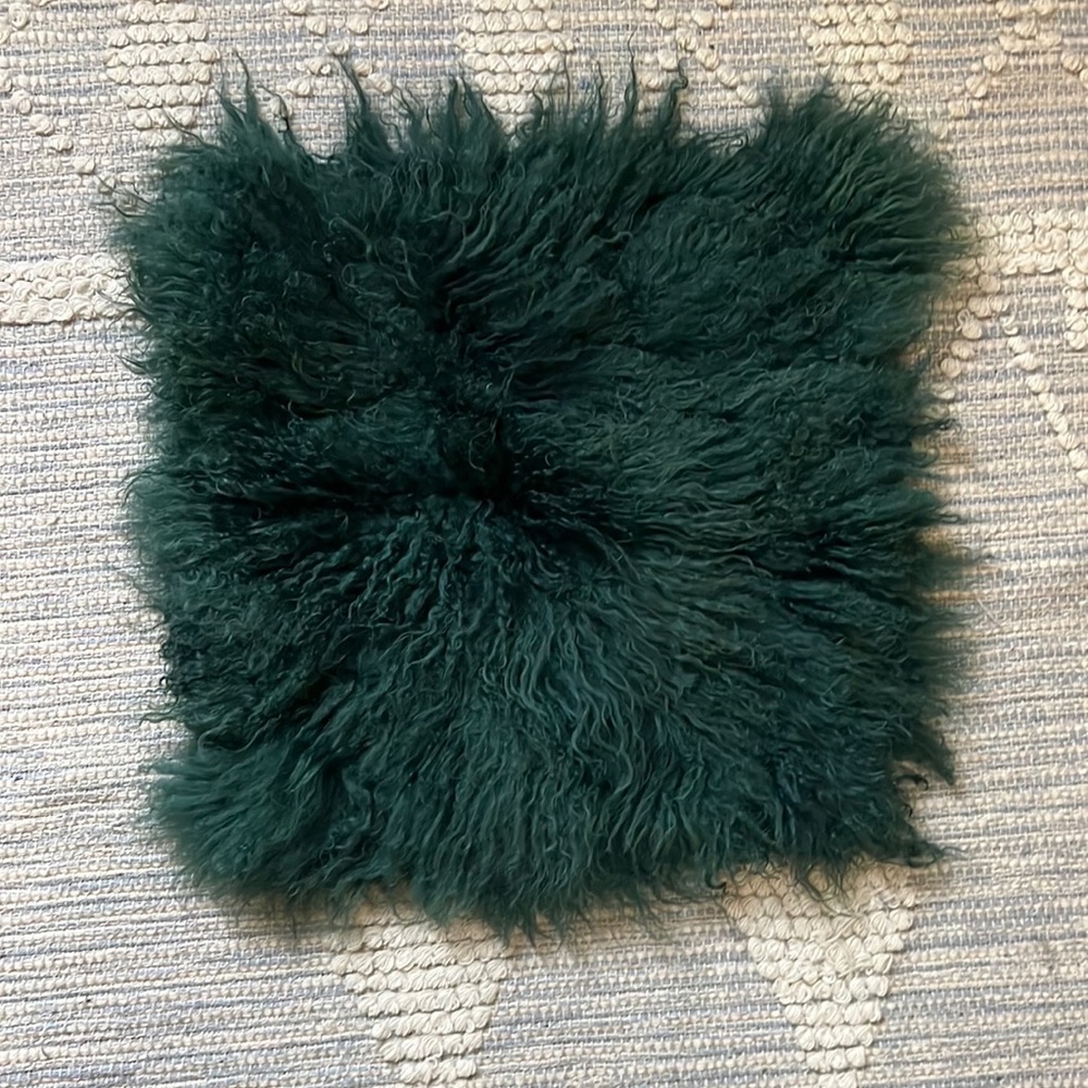 Green Mongolian Fur Pillow Cover Size 20in X 20in